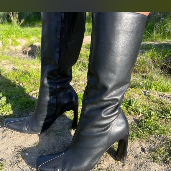 Leather Black Knee-High Boots - Picture 2 of 6